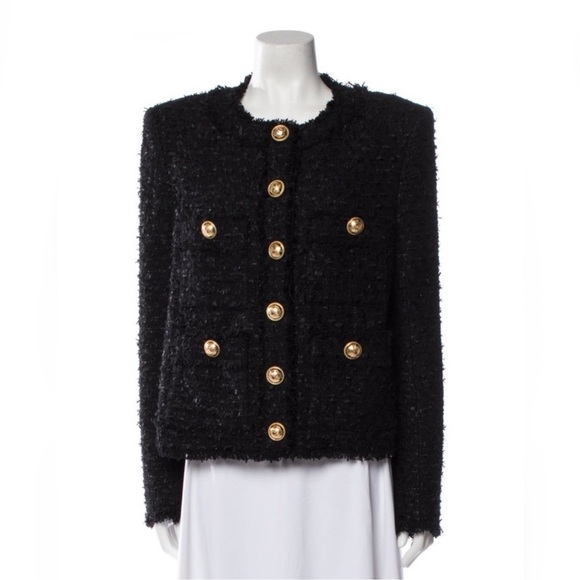 BALMAIN GOLD-BUTTON TWEED LUREX JACKET FOR WOMEN Size FR 42 - Picture 2 of 15